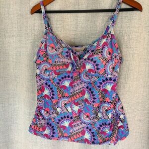 Croft & Barrow Blue Pink Paisley Tankini Swim Top – Ruched Sides – Size 16